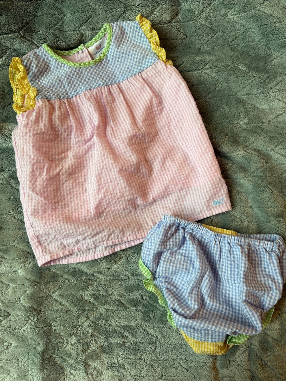 Toddler Pink Seersucker Dress with Yellow Ruffle Sleeves